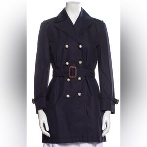 Women's Navy Double-Breasted Trench Coat with Belt